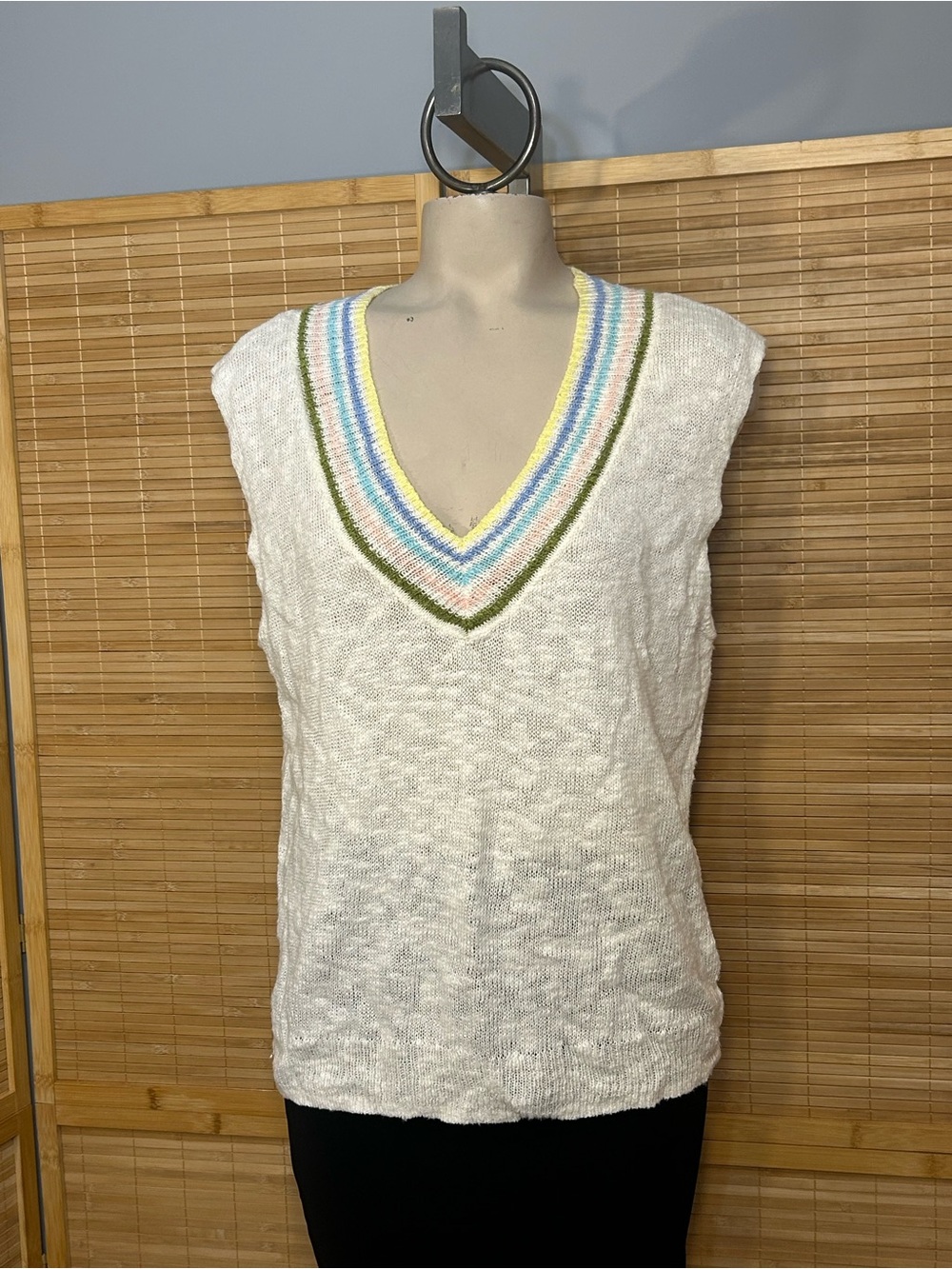 Talbots TIPPED V-NECK SLUB sweater VEST Linen Cotton Blend Size small